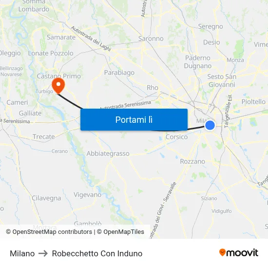Milano to Robecchetto Con Induno map