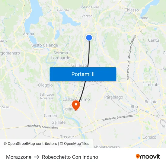 Morazzone to Robecchetto Con Induno map
