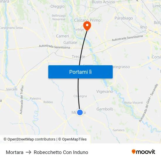 Mortara to Robecchetto Con Induno map