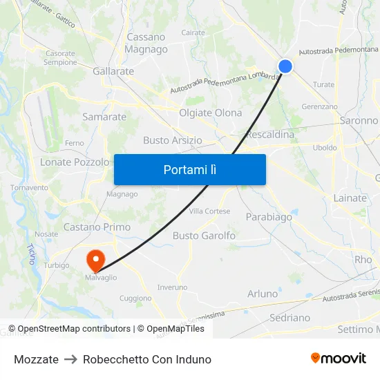 Mozzate to Robecchetto Con Induno map