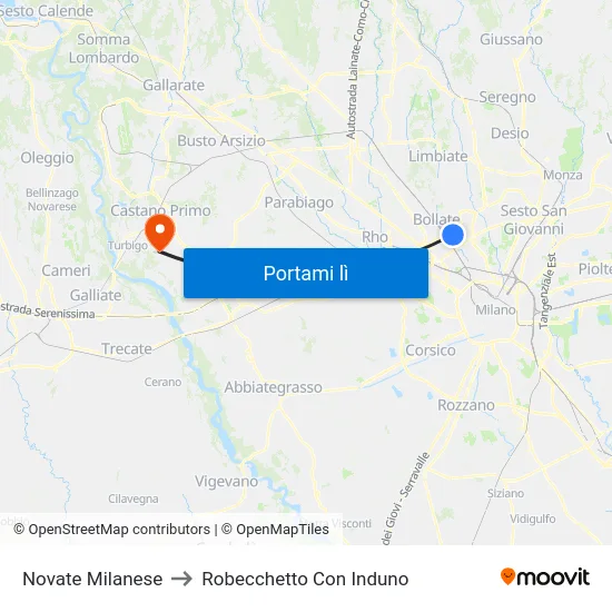 Novate Milanese to Robecchetto Con Induno map