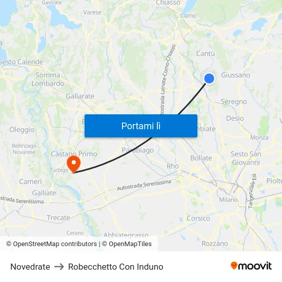 Novedrate to Robecchetto Con Induno map