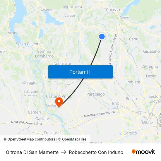 Oltrona Di San Mamette to Robecchetto Con Induno map