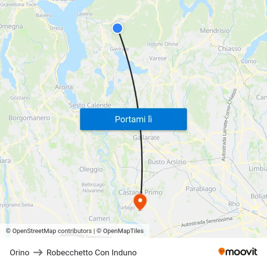 Orino to Robecchetto Con Induno map