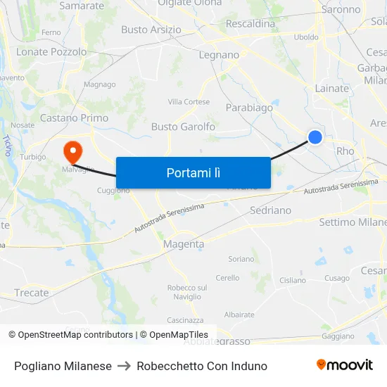 Pogliano Milanese to Robecchetto Con Induno map