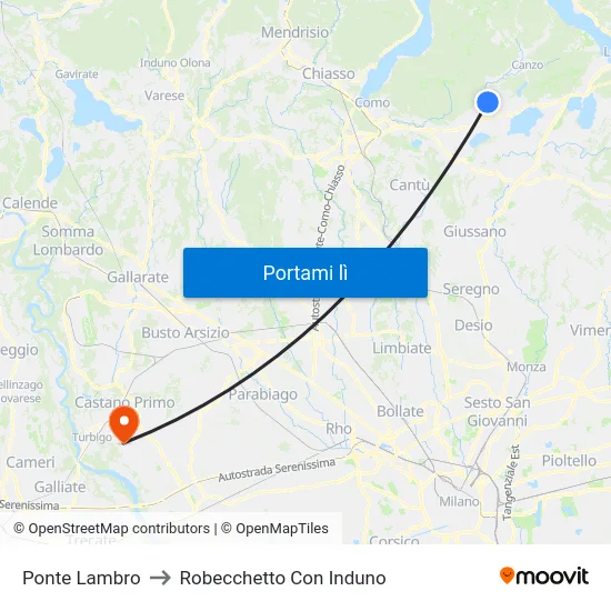 Ponte Lambro to Robecchetto Con Induno map