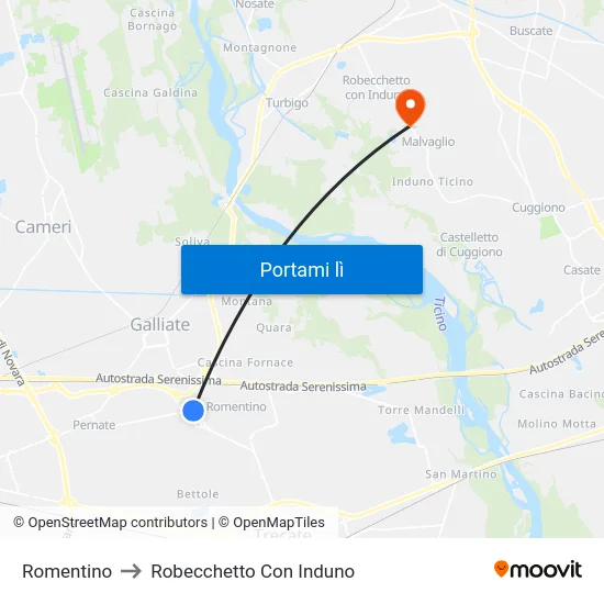 Romentino to Robecchetto Con Induno map