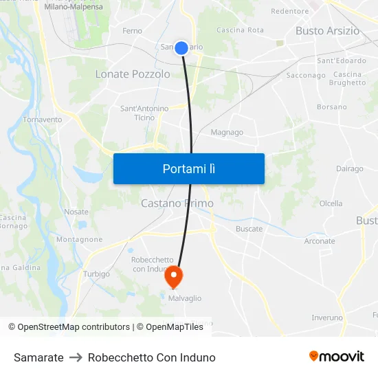 Samarate to Robecchetto Con Induno map