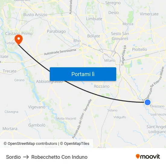 Sordio to Robecchetto Con Induno map