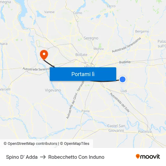 Spino D' Adda to Robecchetto Con Induno map