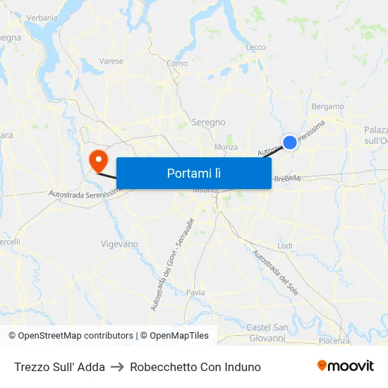 Trezzo Sull' Adda to Robecchetto Con Induno map