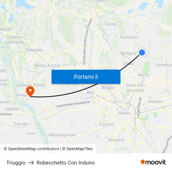 Triuggio to Robecchetto Con Induno map