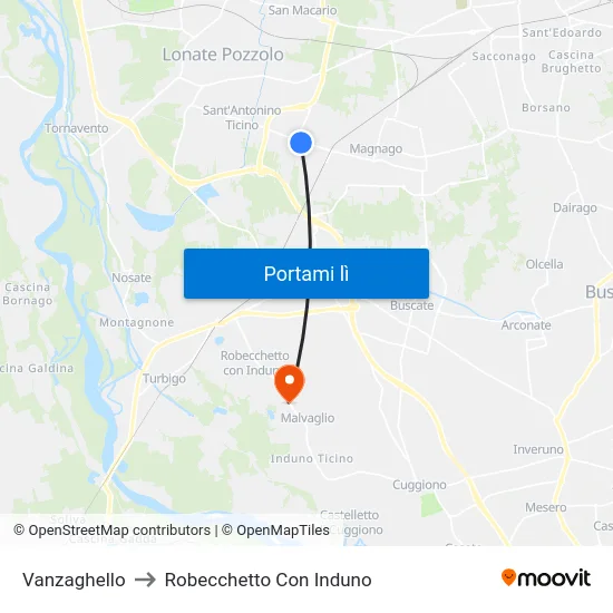 Vanzaghello to Robecchetto Con Induno map
