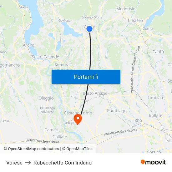 Varese to Robecchetto Con Induno map