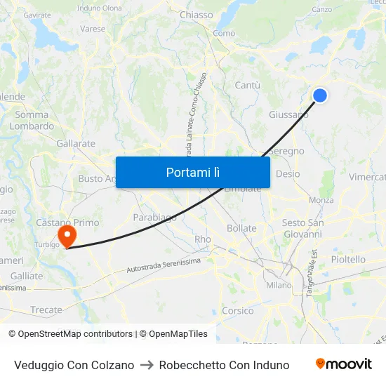 Veduggio Con Colzano to Robecchetto Con Induno map