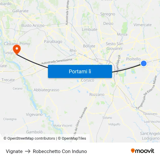 Vignate to Robecchetto Con Induno map