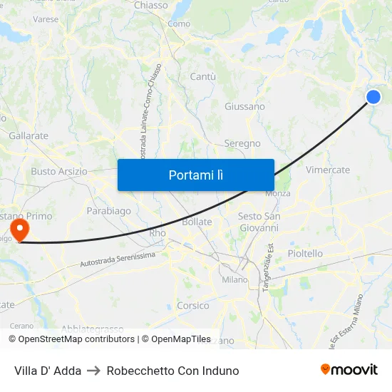 Villa D' Adda to Robecchetto Con Induno map