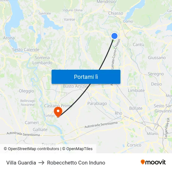 Villa Guardia to Robecchetto Con Induno map