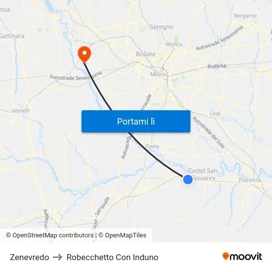 Zenevredo to Robecchetto Con Induno map