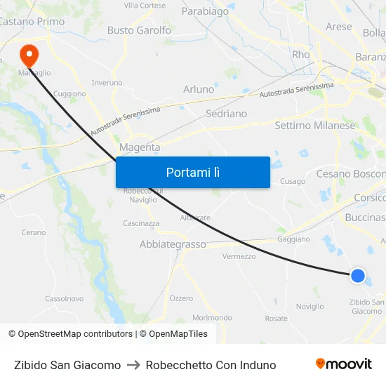 Zibido San Giacomo to Robecchetto Con Induno map