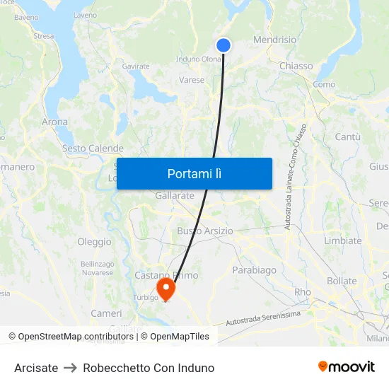 Arcisate to Robecchetto Con Induno map