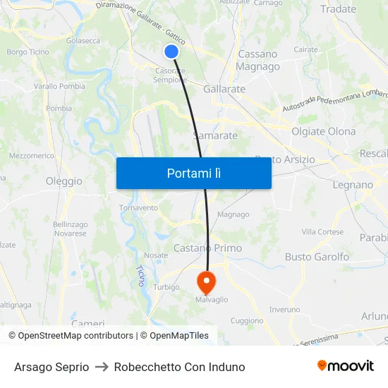 Arsago Seprio to Robecchetto Con Induno map
