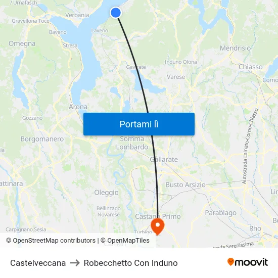 Castelveccana to Robecchetto Con Induno map