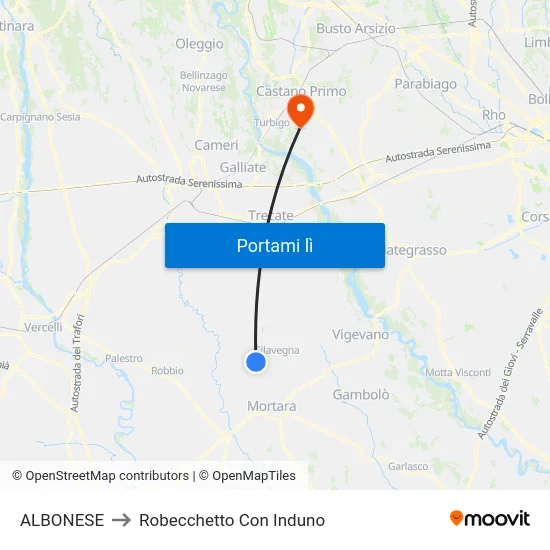 ALBONESE to Robecchetto Con Induno map