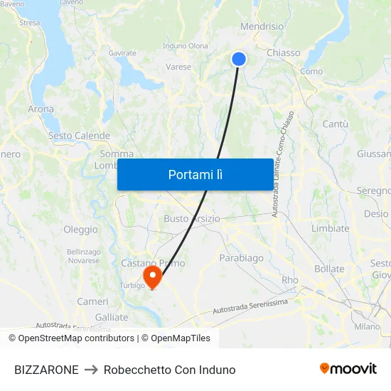 BIZZARONE to Robecchetto Con Induno map