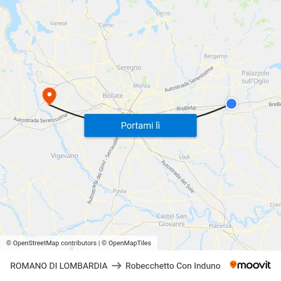 ROMANO DI LOMBARDIA to Robecchetto Con Induno map
