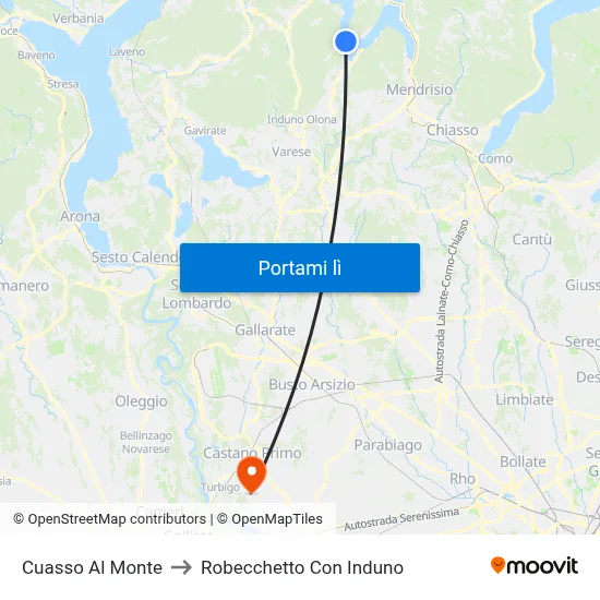 Cuasso Al Monte to Robecchetto Con Induno map
