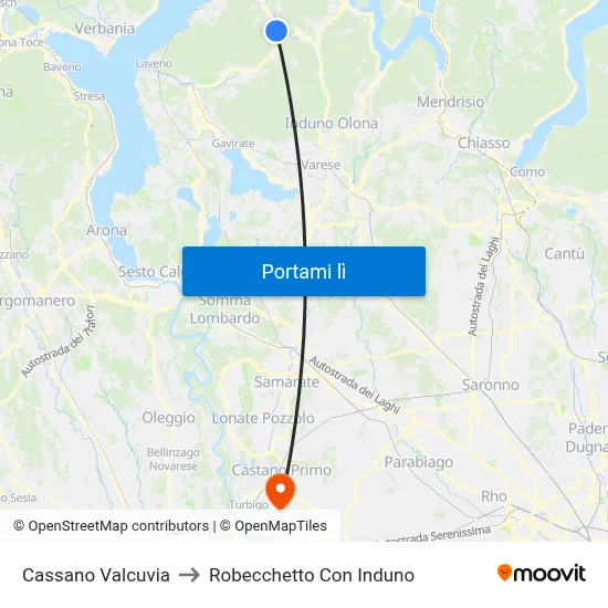 Cassano Valcuvia to Robecchetto Con Induno map