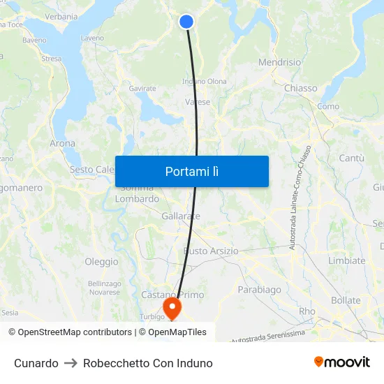 Cunardo to Robecchetto Con Induno map