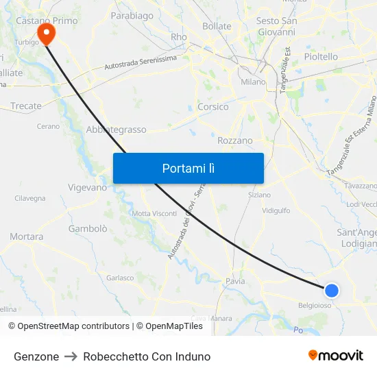 Genzone to Robecchetto Con Induno map
