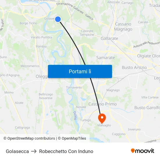 Golasecca to Robecchetto Con Induno map