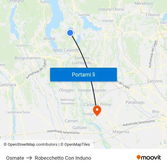 Osmate to Robecchetto Con Induno map