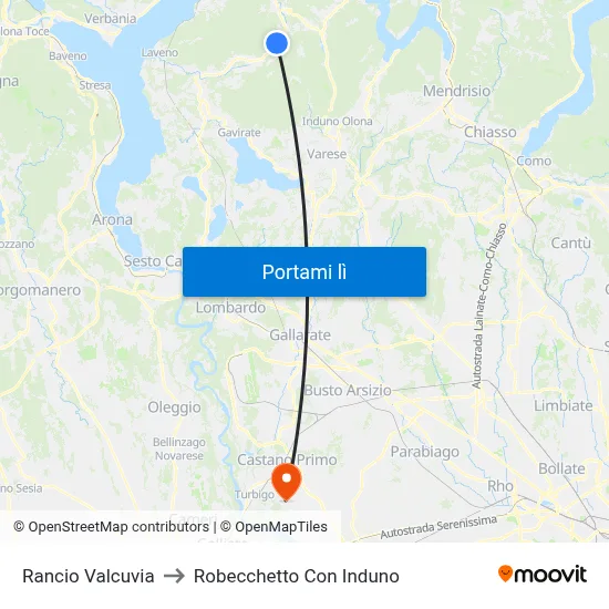 Rancio Valcuvia to Robecchetto Con Induno map