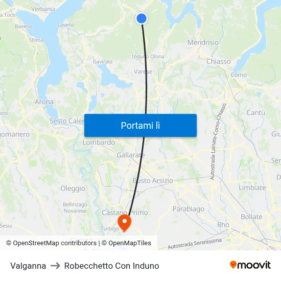 Valganna to Robecchetto Con Induno map