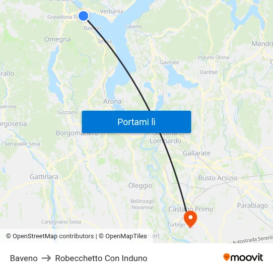 Baveno to Robecchetto Con Induno map