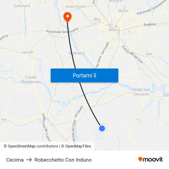 Cecima to Robecchetto Con Induno map