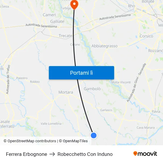 Ferrera Erbognone to Robecchetto Con Induno map