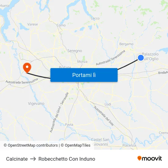 Calcinate to Robecchetto Con Induno map