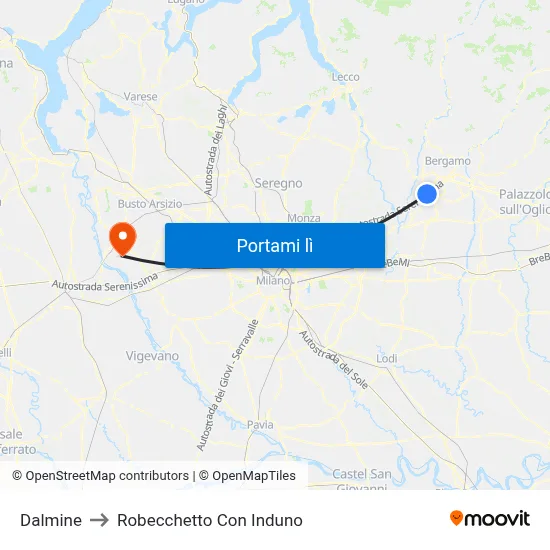 Dalmine to Robecchetto Con Induno map