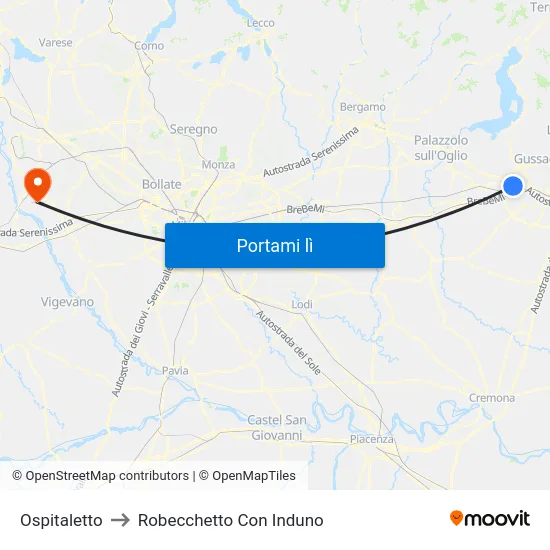 Ospitaletto to Robecchetto Con Induno map