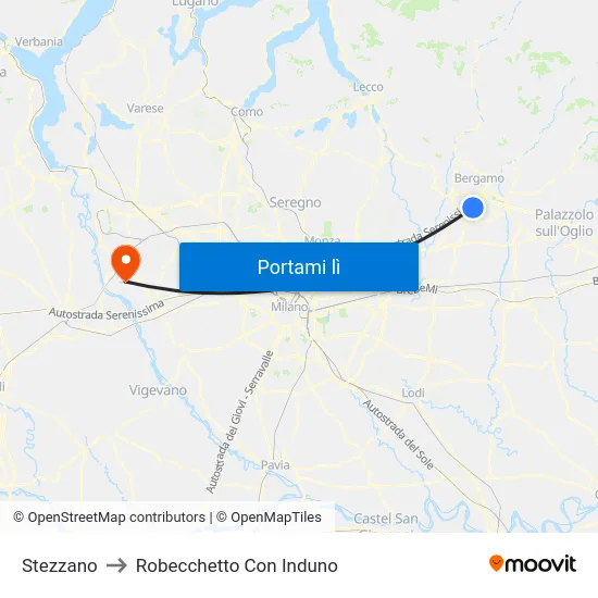 Stezzano to Robecchetto Con Induno map