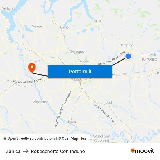 Zanica to Robecchetto Con Induno map
