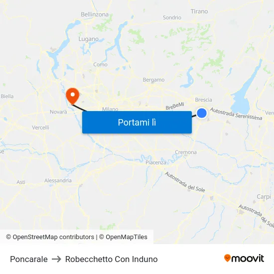 Poncarale to Robecchetto Con Induno map