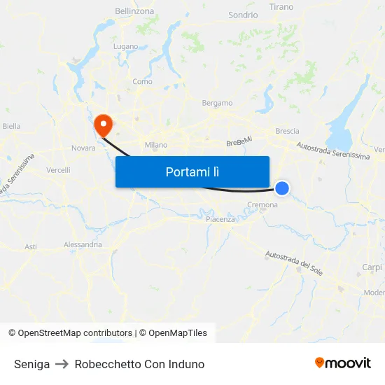 Seniga to Robecchetto Con Induno map