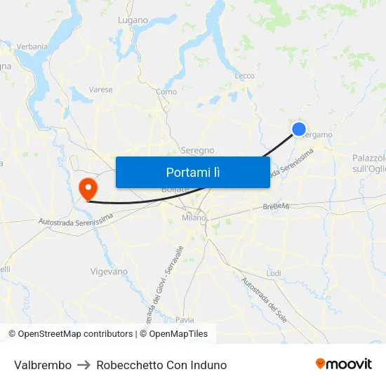 Valbrembo to Robecchetto Con Induno map