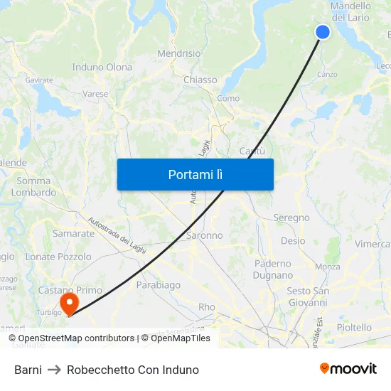 Barni to Robecchetto Con Induno map